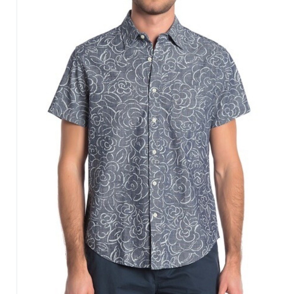 J. Crew Mercantile Men's Large Rose Print Cotton Button Down Casual Shirt Pocket